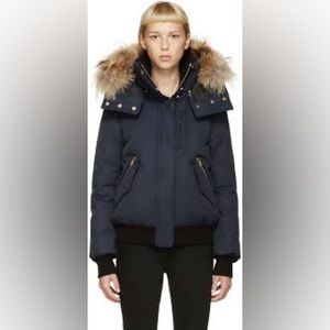 💙 MACKAGE Lux Abelle Down Navy Bomber Winter jacket Large with genuine fur